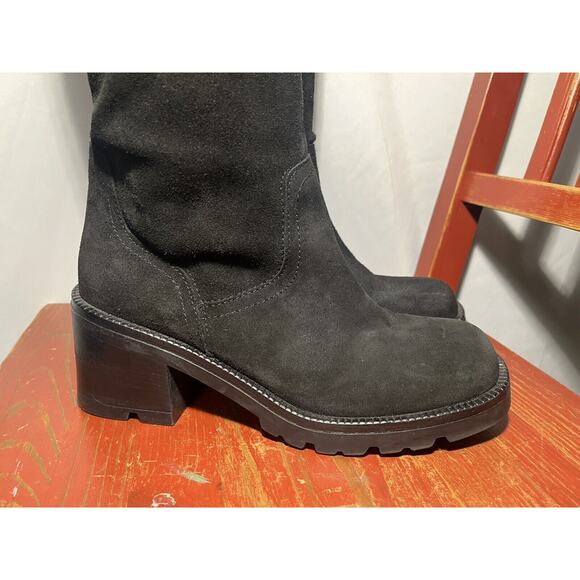 Steve Madden Black Suede Over The Knee Chunky Boots Sz 10-10.5 EU 41 Block Heel - Picture 3 of 12